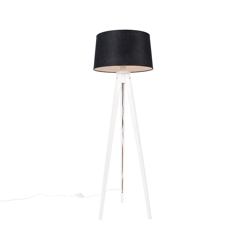 Moderne tripod wit met linnen kap zwart 45 cm - Tripod Classic