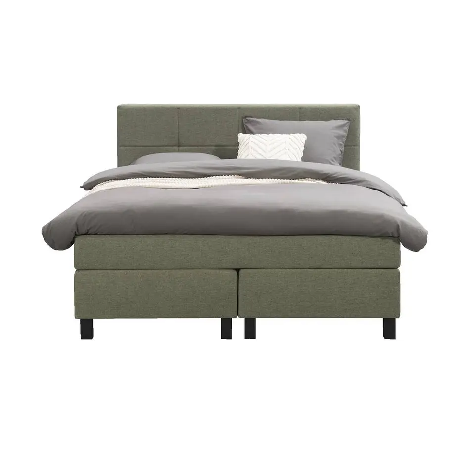 Boxspring Liv geblokt - groen - 140x200 cm - vierkante poot