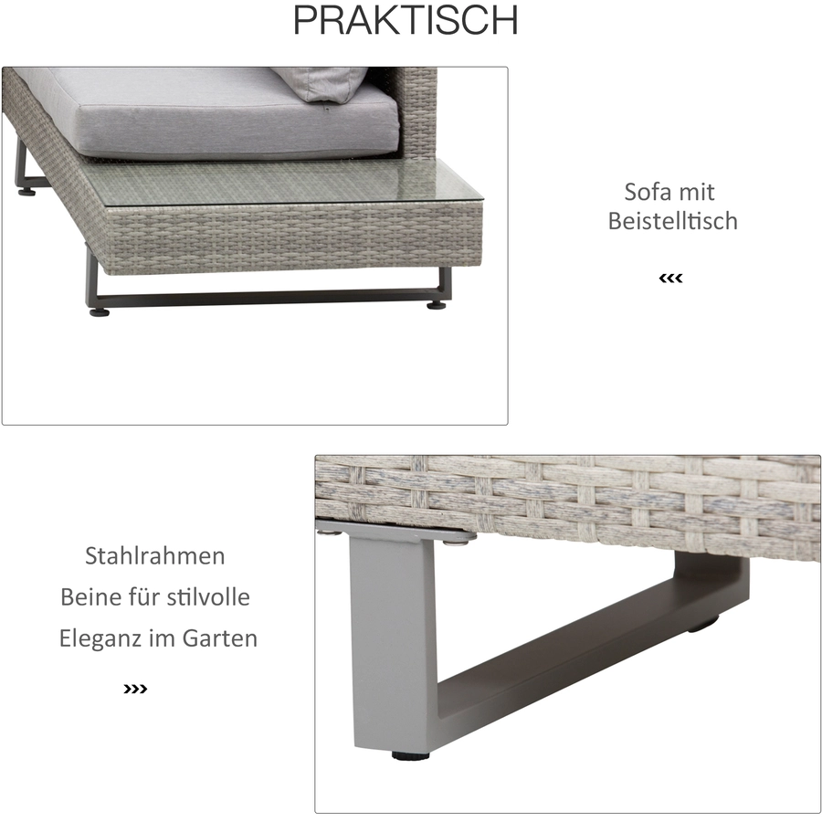 Outsunny Rattansofa Set mit Tisch grau