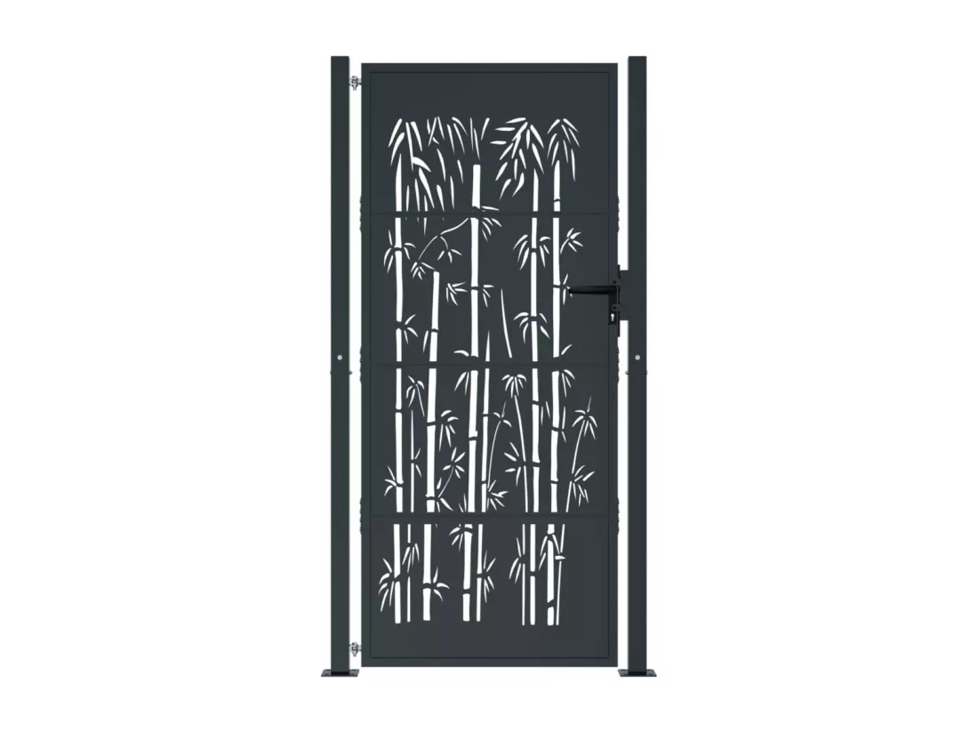 Portail de jardin anthracite 105x205 cm acier design de bambou