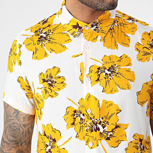Chemise Manches Courtes Blanc Jaune Floral