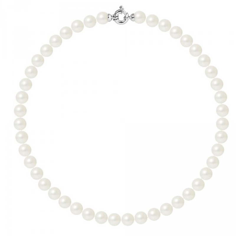 Collier ras du cou Femme Perles de culture d'eau douce Blanches 10 mm AA et Fermoir Or blanc 750/1000
