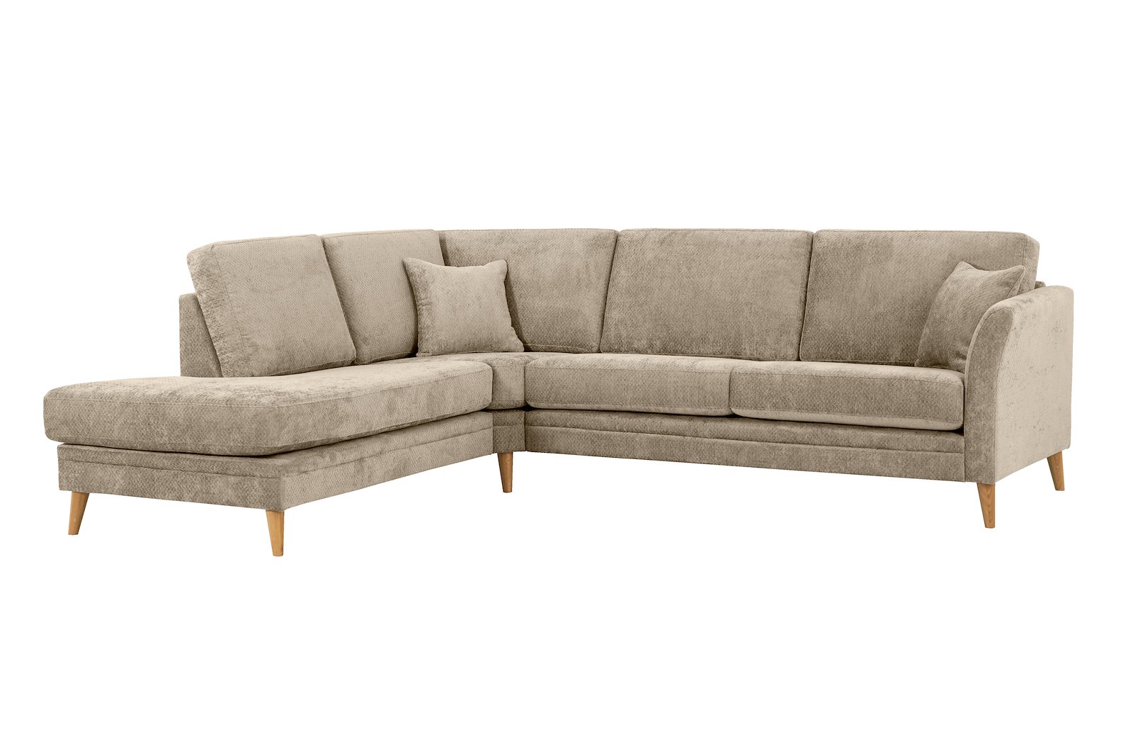 Eden hjørnesofa 2,5-seter med åpen ende venstre. Tekstil Movie 9 Cappuccino med ben i eik natur (15137).