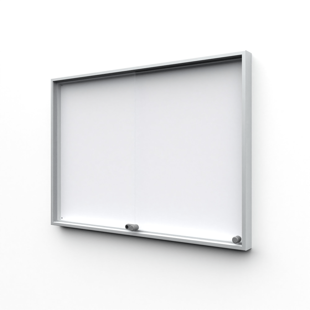 Vitrine d'affichage intérieur Slim fond acier laqué porte coulissante