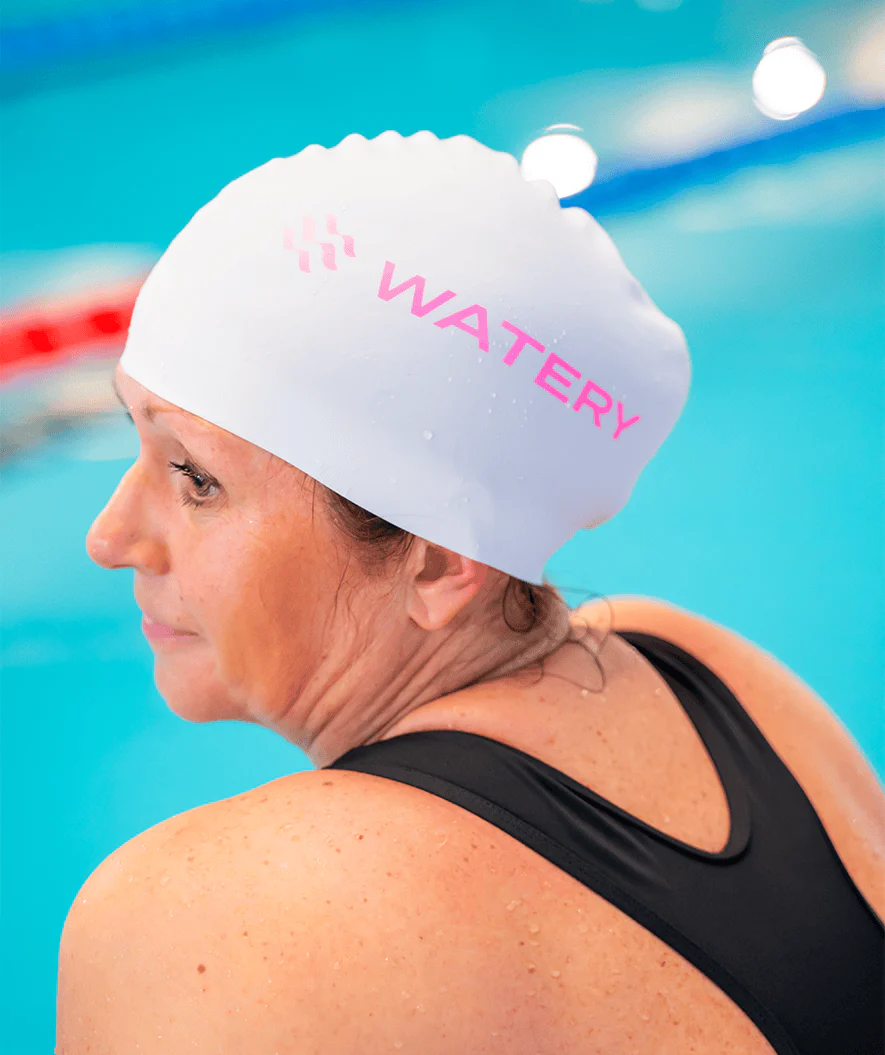 Watery badehætte - Signature Metallic - Hvid/pink