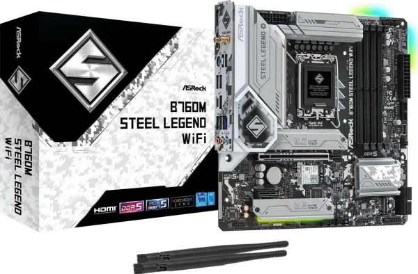 ASRock B760M Steel Legend WiFi - Bundkort - micro ATX - LGA1700 sokkel - B760 Chipset - USB-C 3.2 Gen2, USB 3.2 Gen 2, USB 3.2 Gen 1 - 2.5 Gigabit LAN, Wi-Fi 6E, Bluetooth - onboard grafik (CPU påkrævet) - HD Audio (8-kanaler)