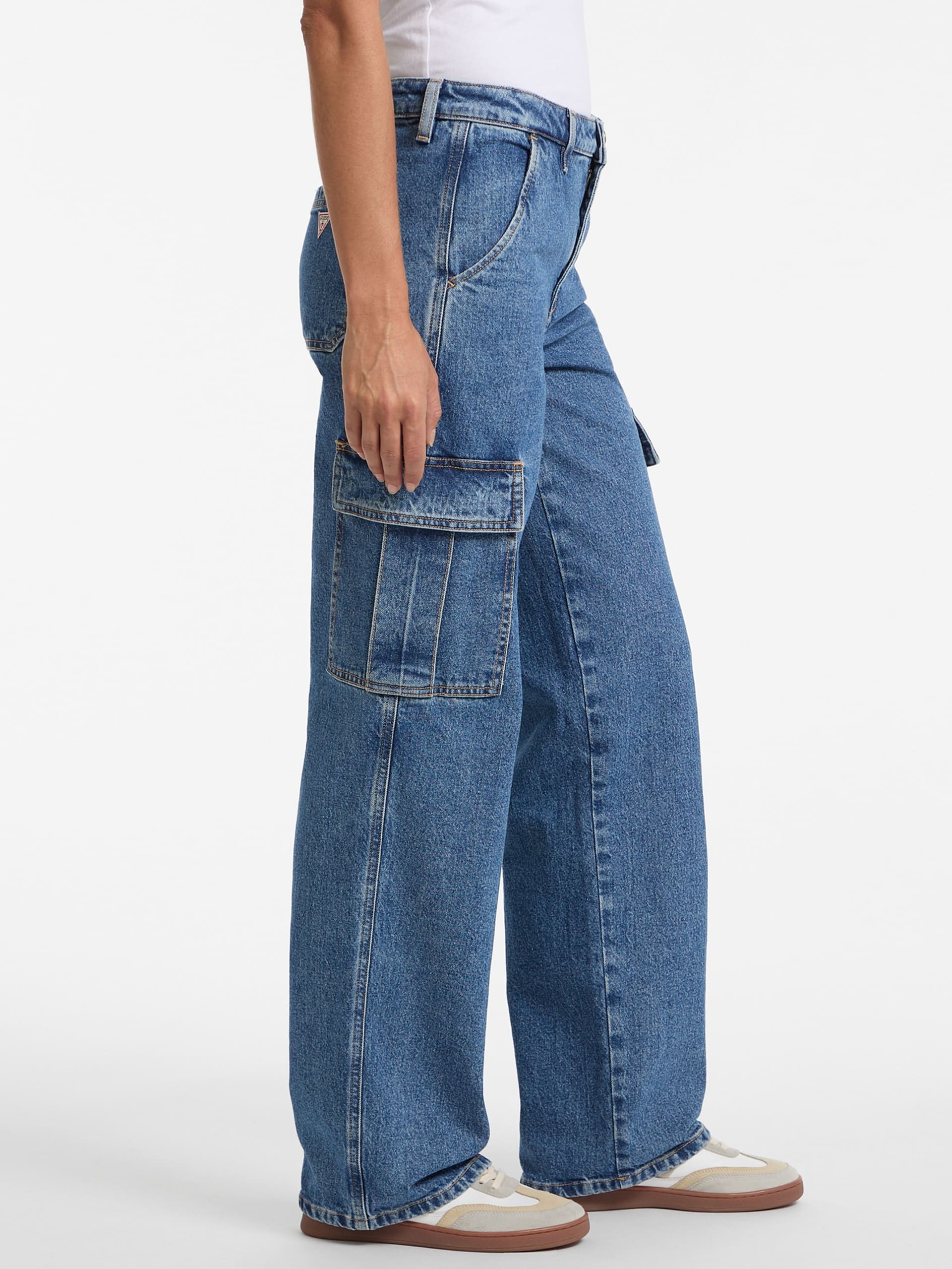 Calça jeans cargo reta G10