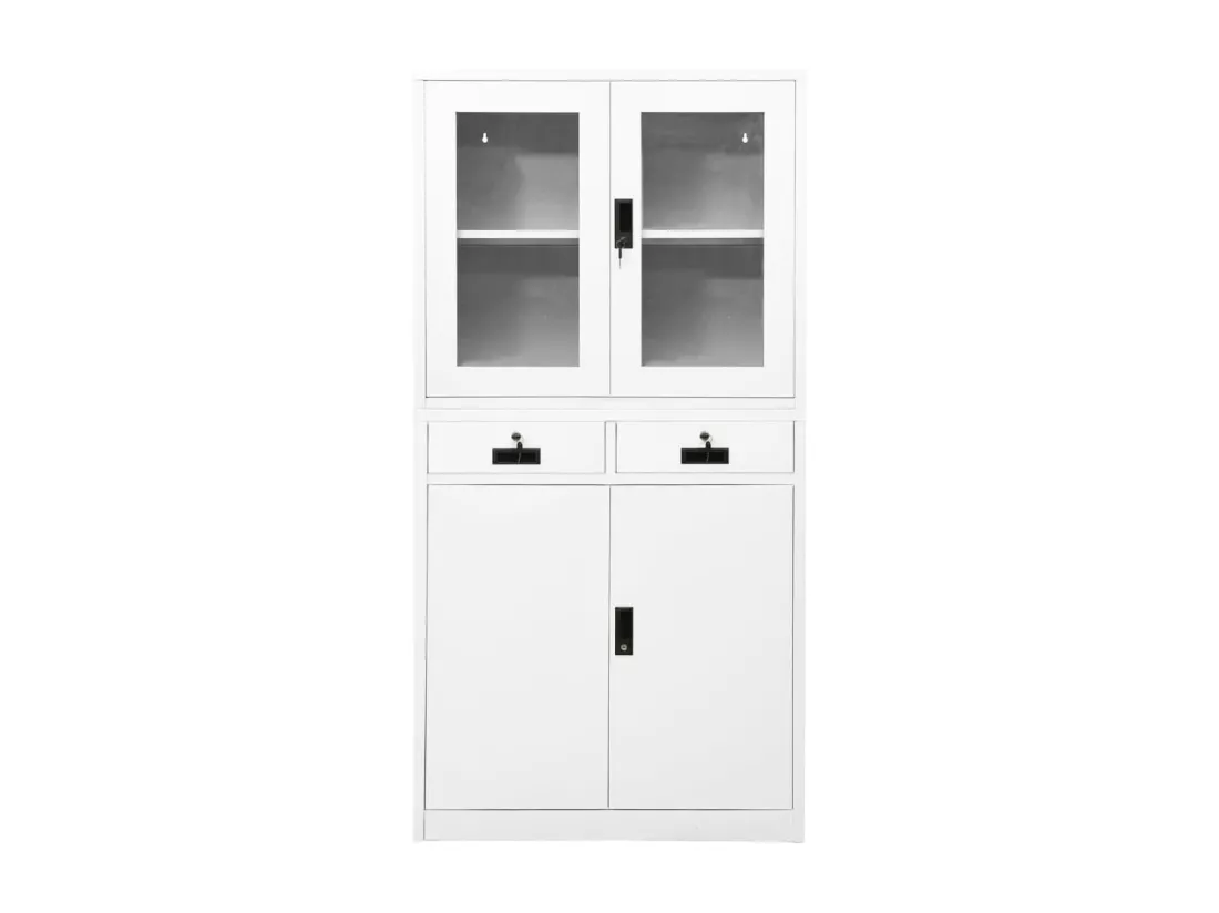 Armoire de bureau Blanc 90x40x180 cm Acier et verre trempé