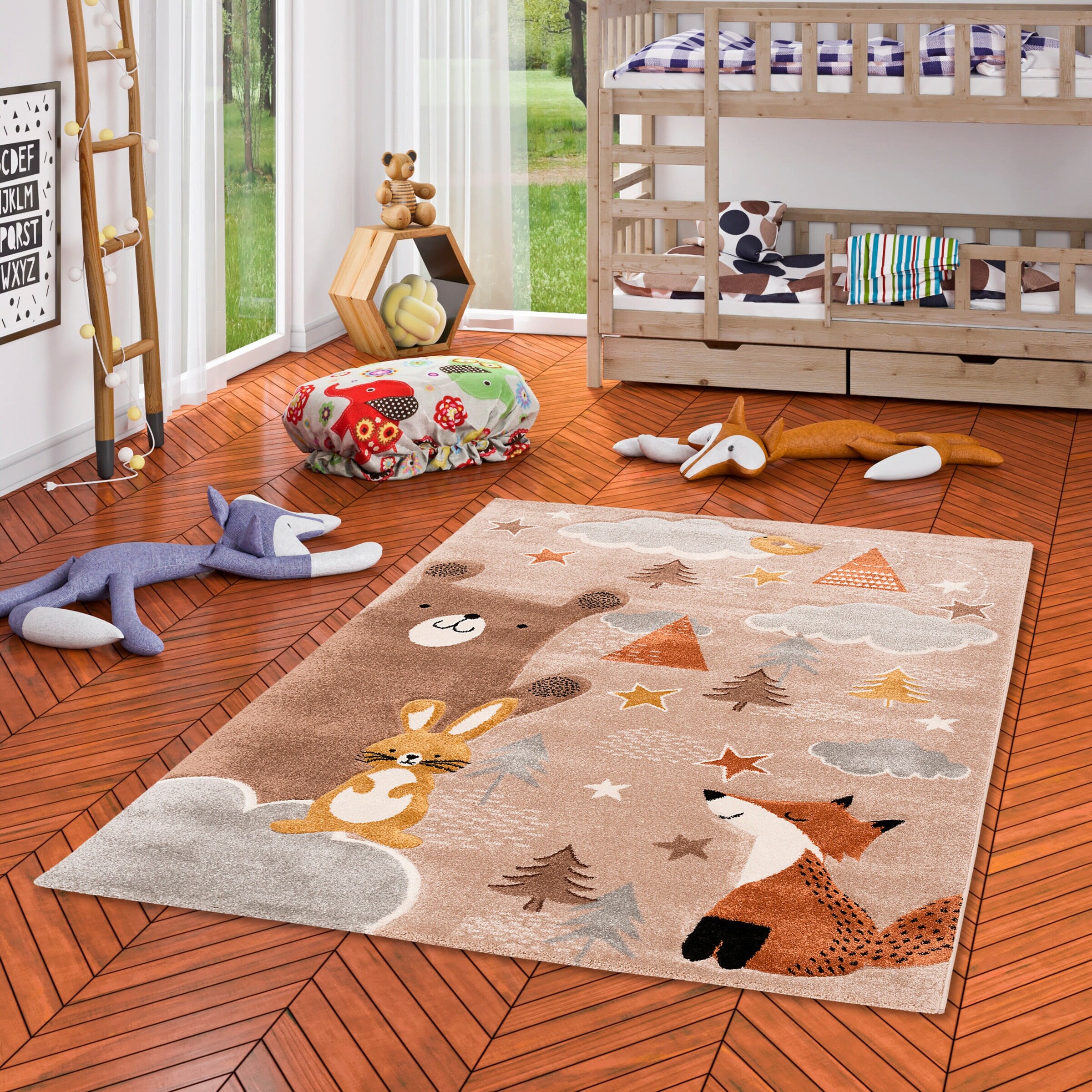 Pergamon Kinder Teppich Maui Kids Fuchs und Bär Braun