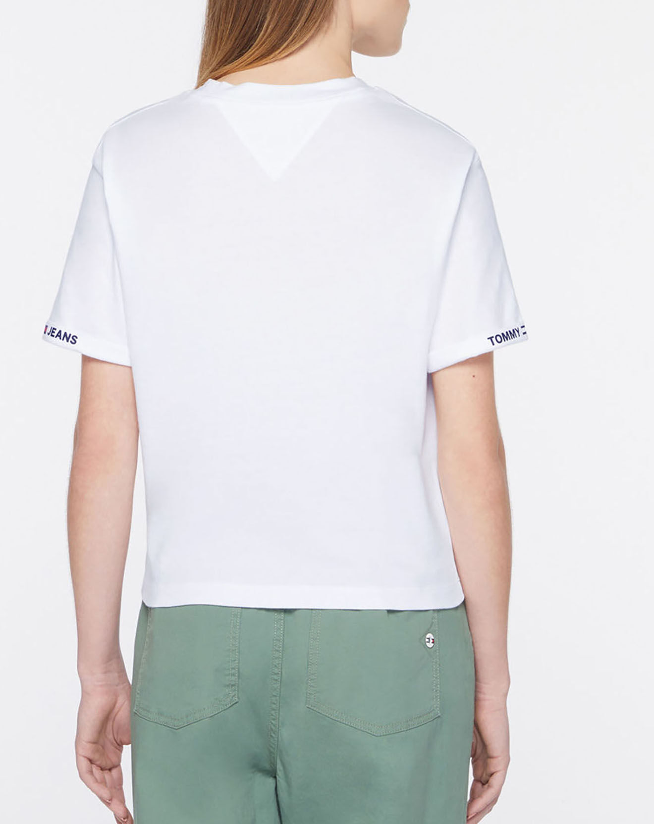 Tommy Jeans T-Shirt 100% Coton Bio crop branded blanc