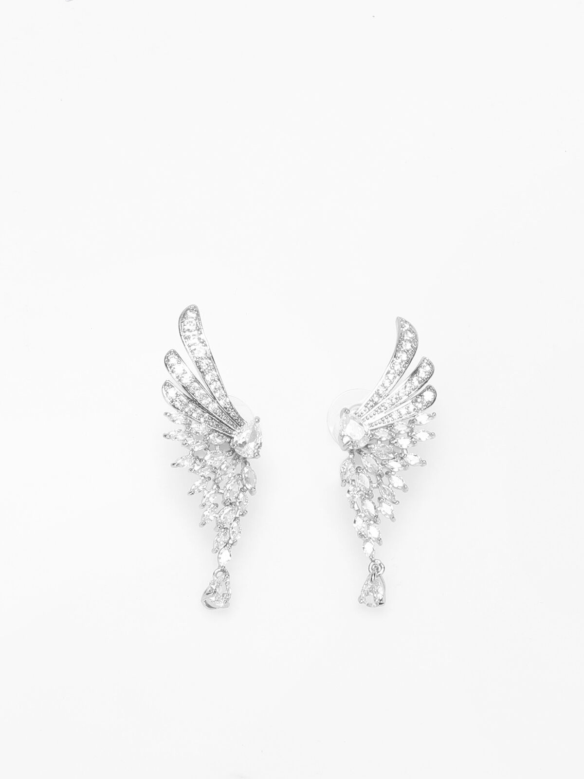 Boucles d'oreilles ailes d'ange à strass- Argenté