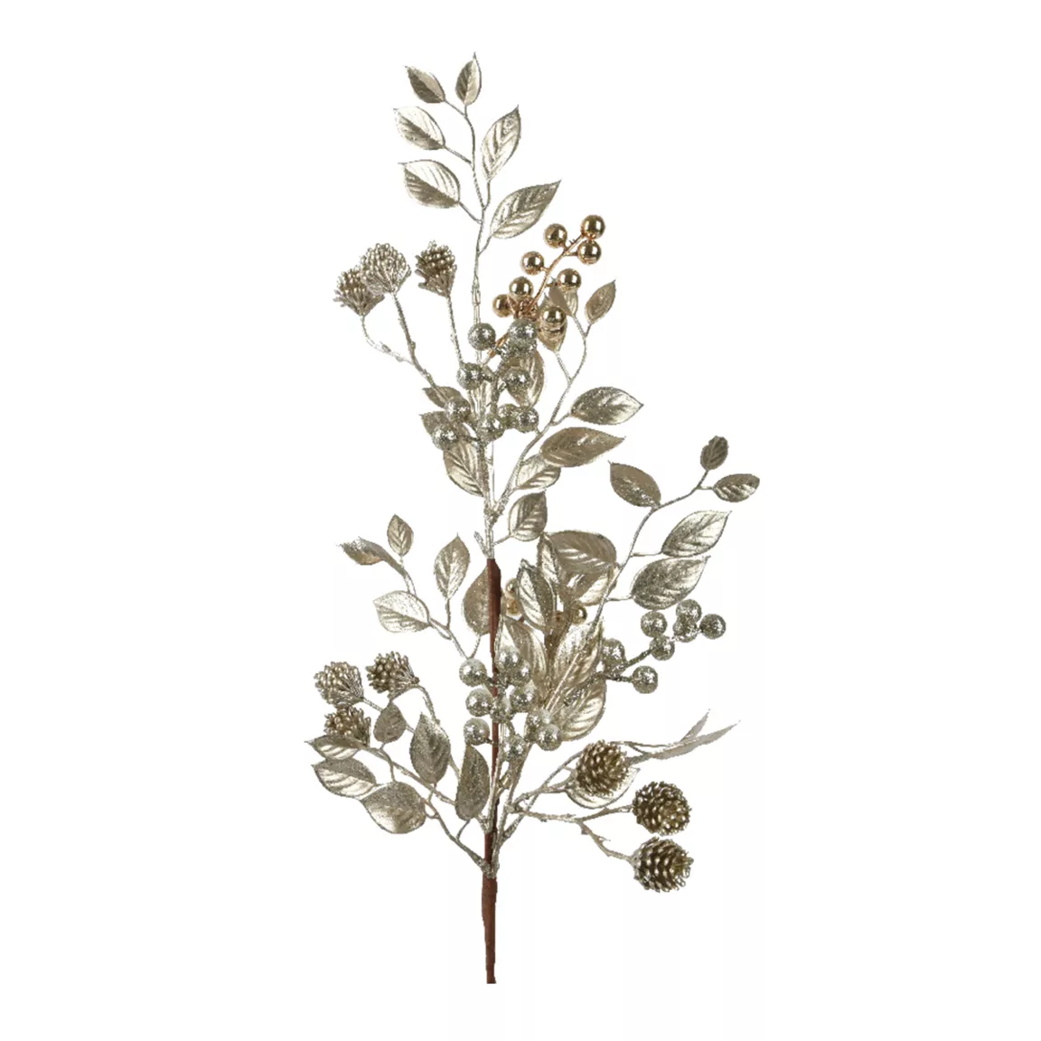 Branche décorative (H68 cm) Feuilles et baies métallisées Perle