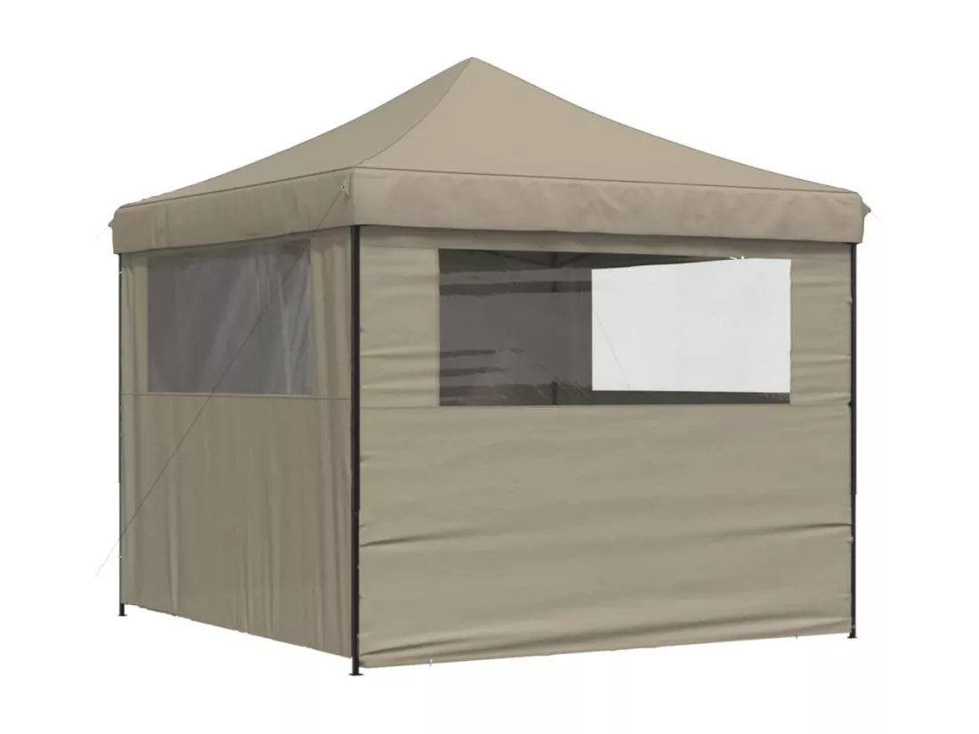 Tente de réception pliable escamotable 4 parois latérales taupe
