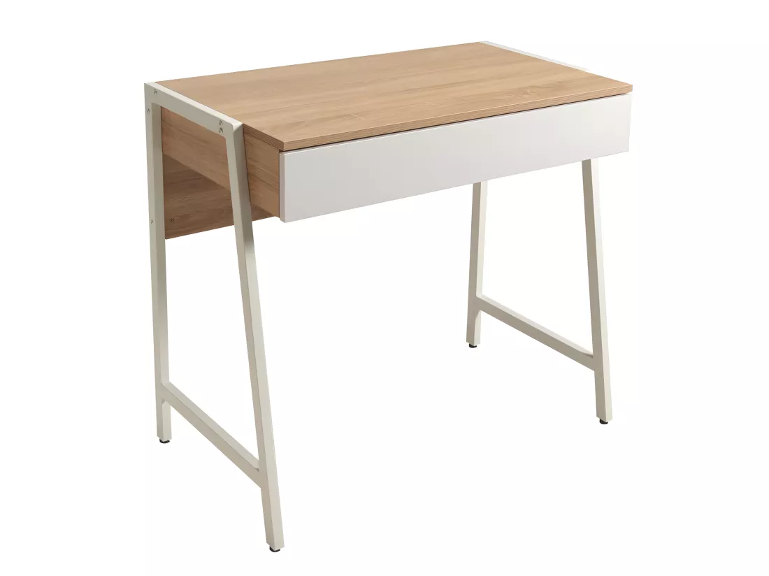 Bureau POLLUX 80 x 48 cm/ Décor Chêne blanchi et métal blanc