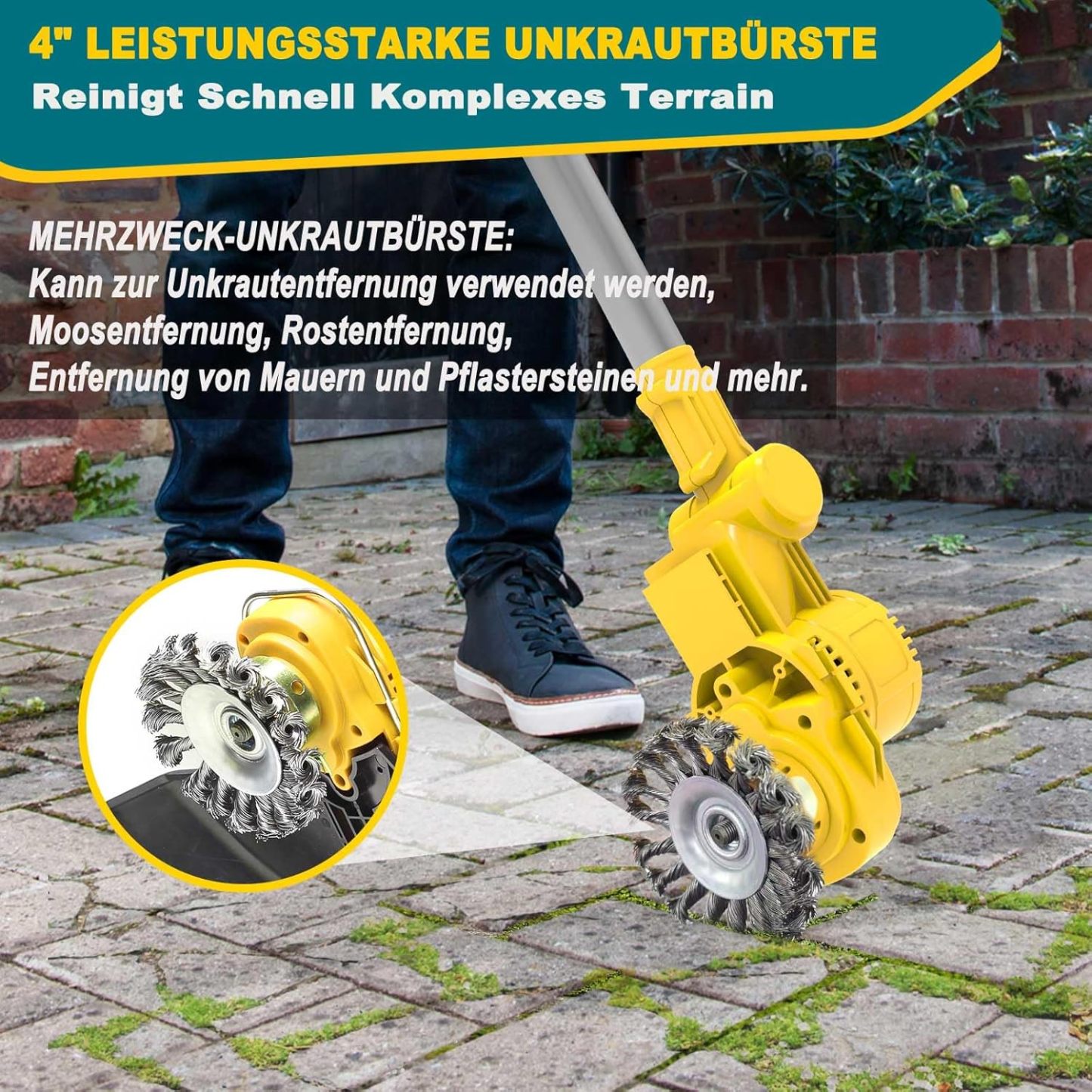 Akku Rasentrimmer mit Akku und Unkrautbürste, Rasentrimmer mit Akku mit 5 Klingentypen, 21 V Bürstenlose Freischneider Akku, mit 2 Akku 4.0Ah für Garden Trimmen (Grau)