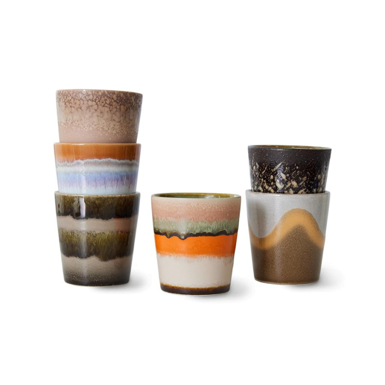 HKliving 70's Ceramic koffiemok set van 6 grounding