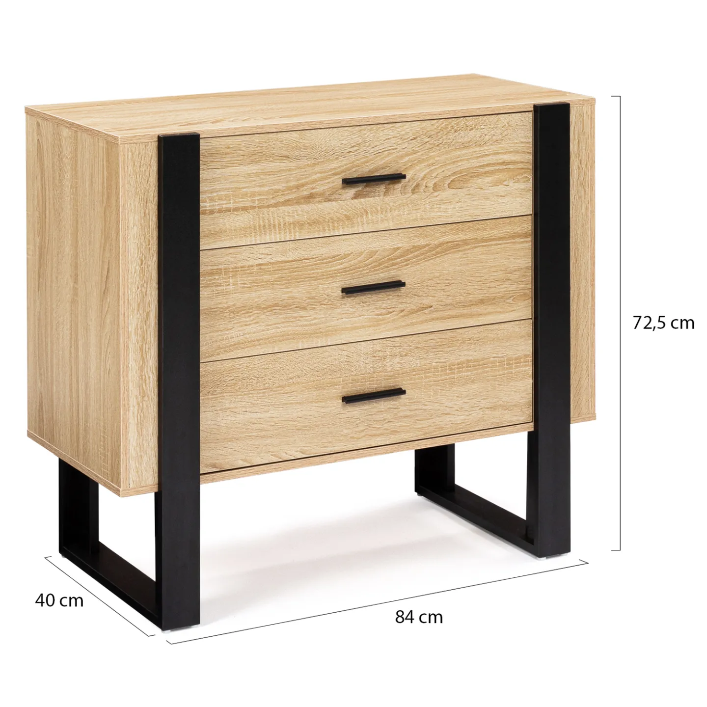 Commode 3 tiroirs PHOENIX 80 cm bois et noir