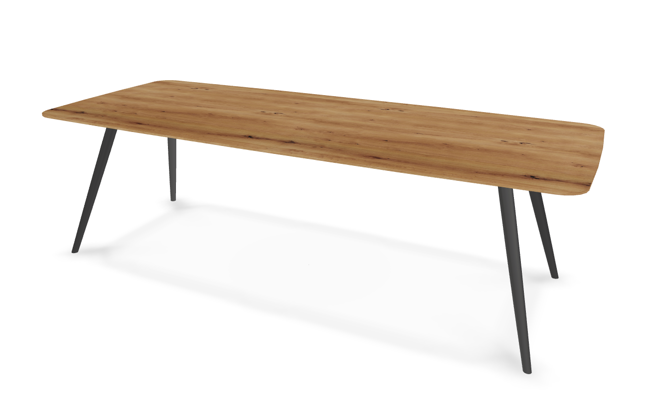They & Me eettafel Joy – bootsvorm – eiken rustiek lak– onderstel RAL9017 verkeerszwart 240 x 100 x 75 | Eiken Rustiek Lak | Rechte Rand | Frame RAL9017 Verkeerszwart