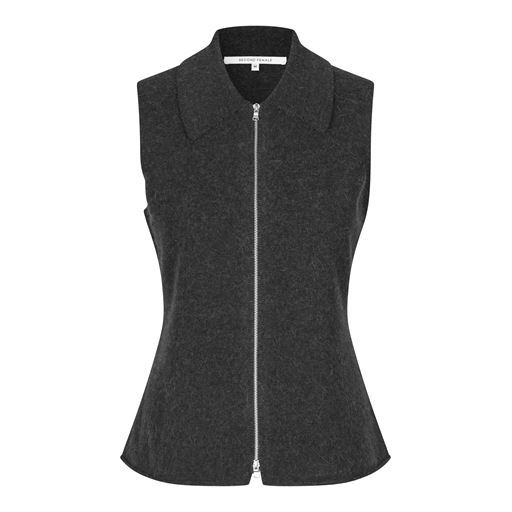Second Female Aware Knit Zip Vest, Dark Grey Melange, S