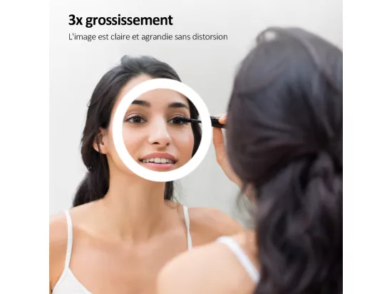 EMKE Miroir lumineux salle de bain 80x60cm, Miroir LED avec Interrupteur Tactile, Anti-buée, 3x Grossissement, Lumière Blanche Froide