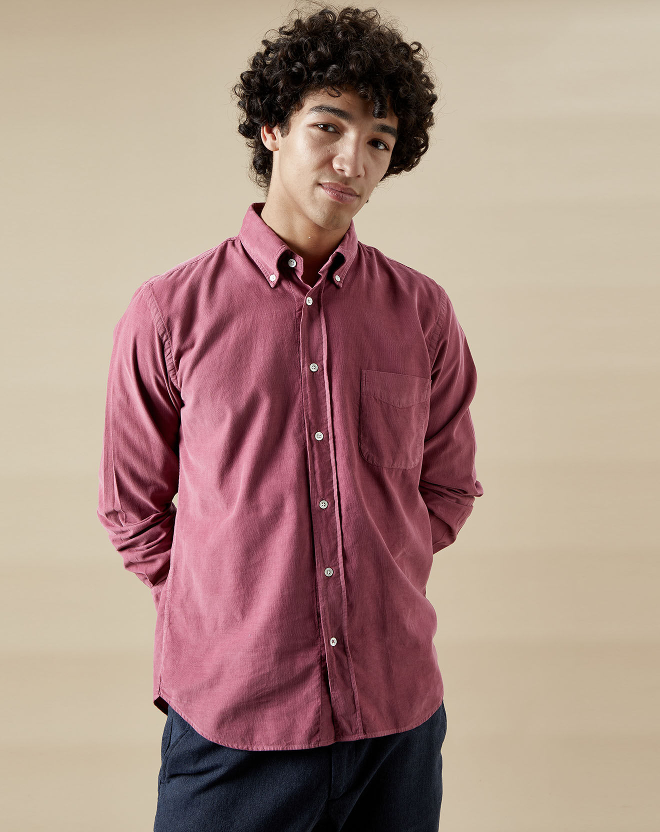 Hartford Chemise en Velours Milleraies regular Pitt Pat rose