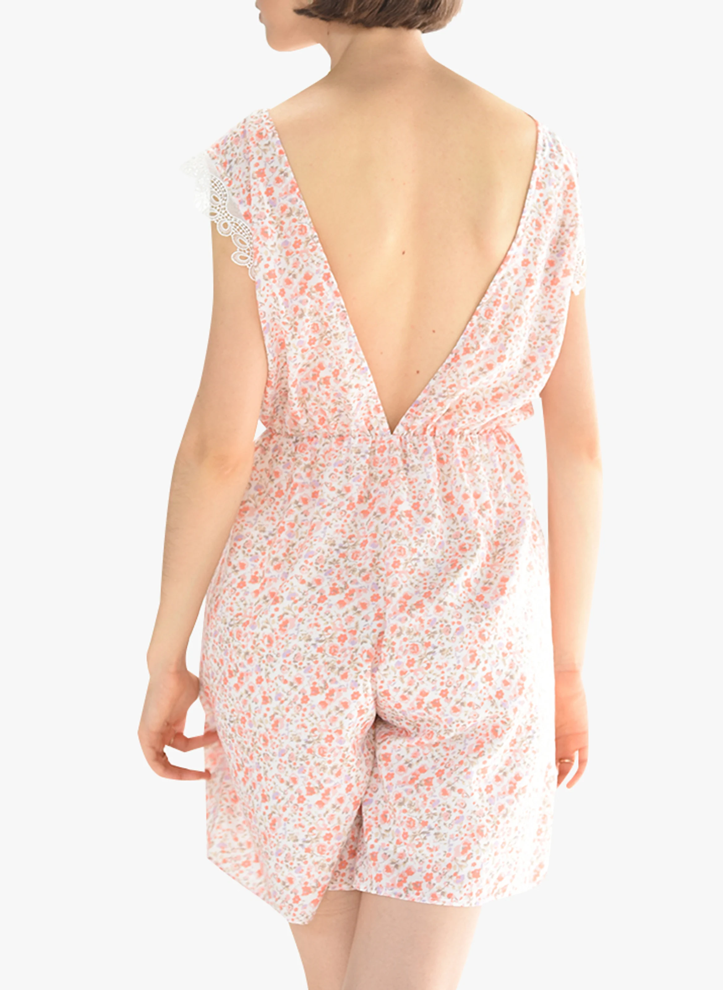 Combi short col v imprimée | Rose