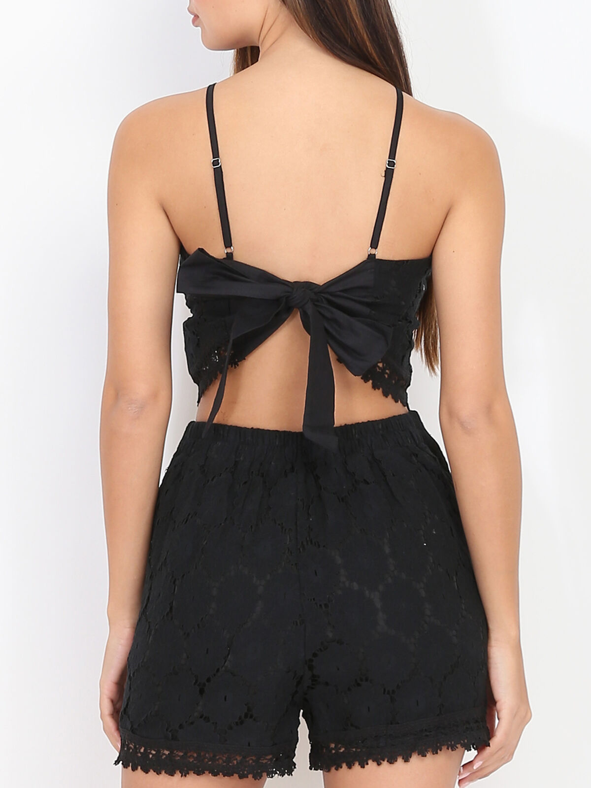 Crop top en dentelle à nouer- Noir