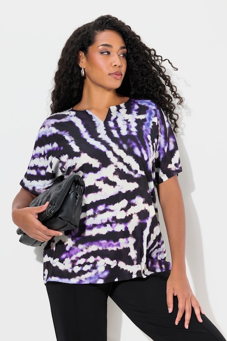 Blusenshirt, Batikmuster, Tunika-Ausschnitt, Halbarm