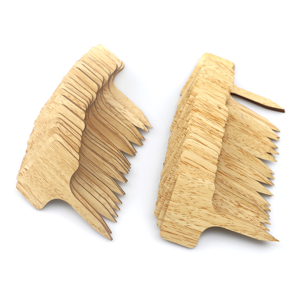 (50er Set) 10x6cm Pflanzenschilder Steck-Etiketten aus Bambus für Blumenkasten / Beet   Stift - Braun