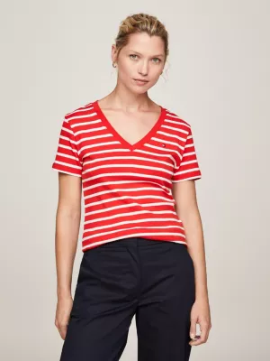 Camiseta Slim Fit com Decote em V e Textura Canelada