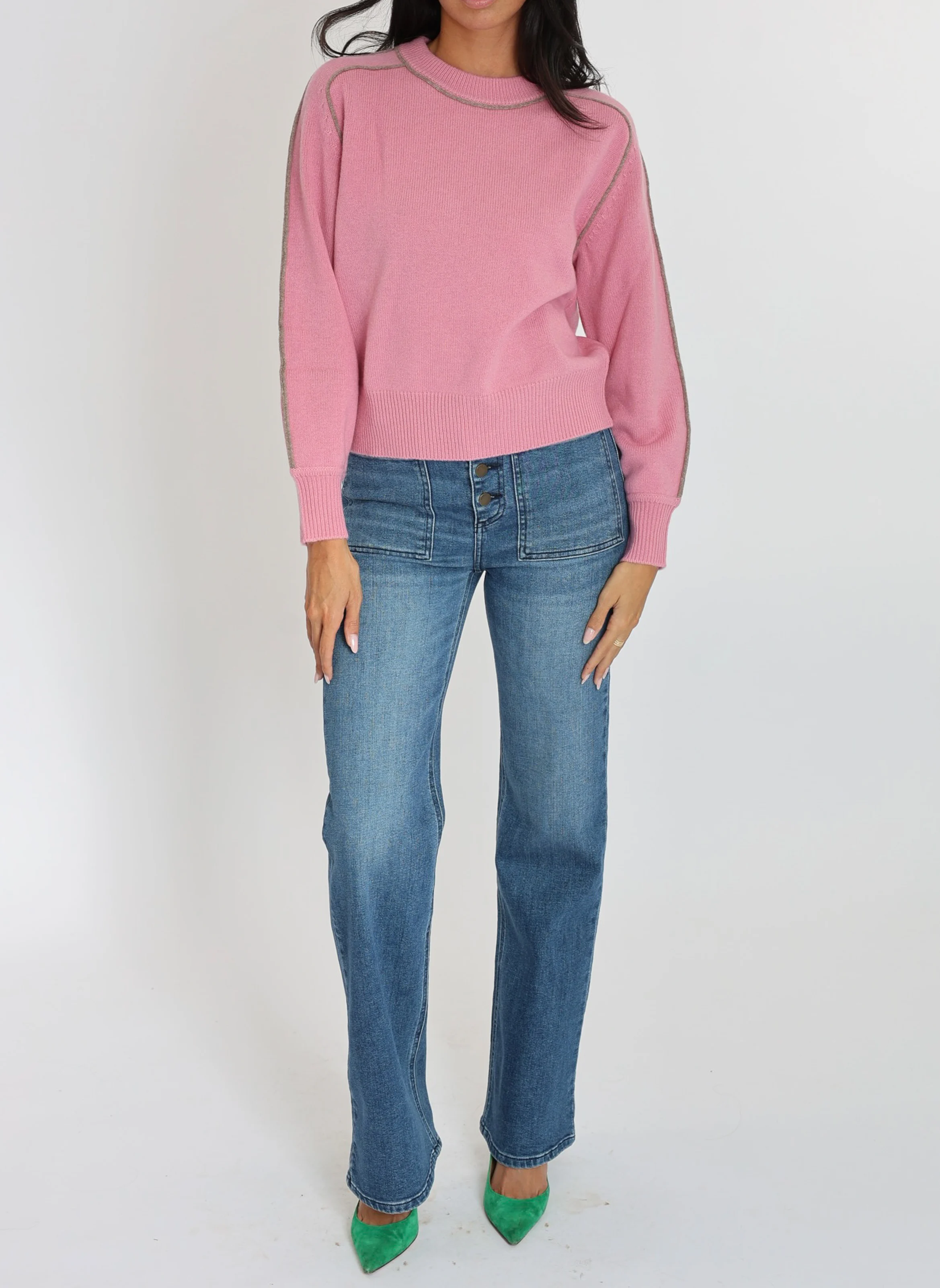 GABBY - Pull droit col rond en laine mélangée | Rose