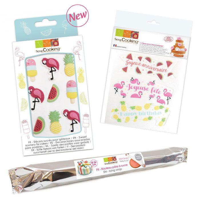Kit anniversaire Tropical - décors sucrés, décors azyme et pâte à sucr