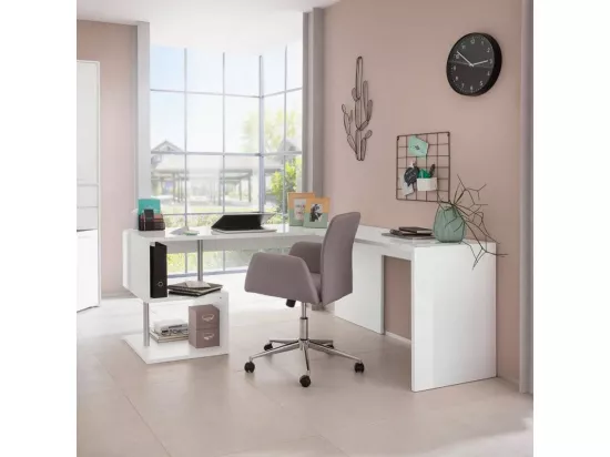 Bureau d'angle 180x160 blanc design moderne SAMUEL