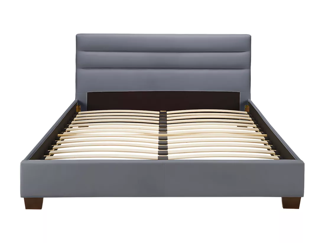 Lit 180 x 200 cm - Tissu - Gris + Matelas - FAUSTIN