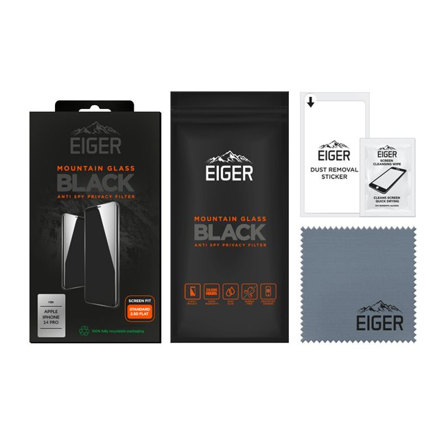 iPhone 14 Pro Mountain Glass Black Panzerglas 2.5D Privacy Displayschutz Case Friendly (EGMSP00232)