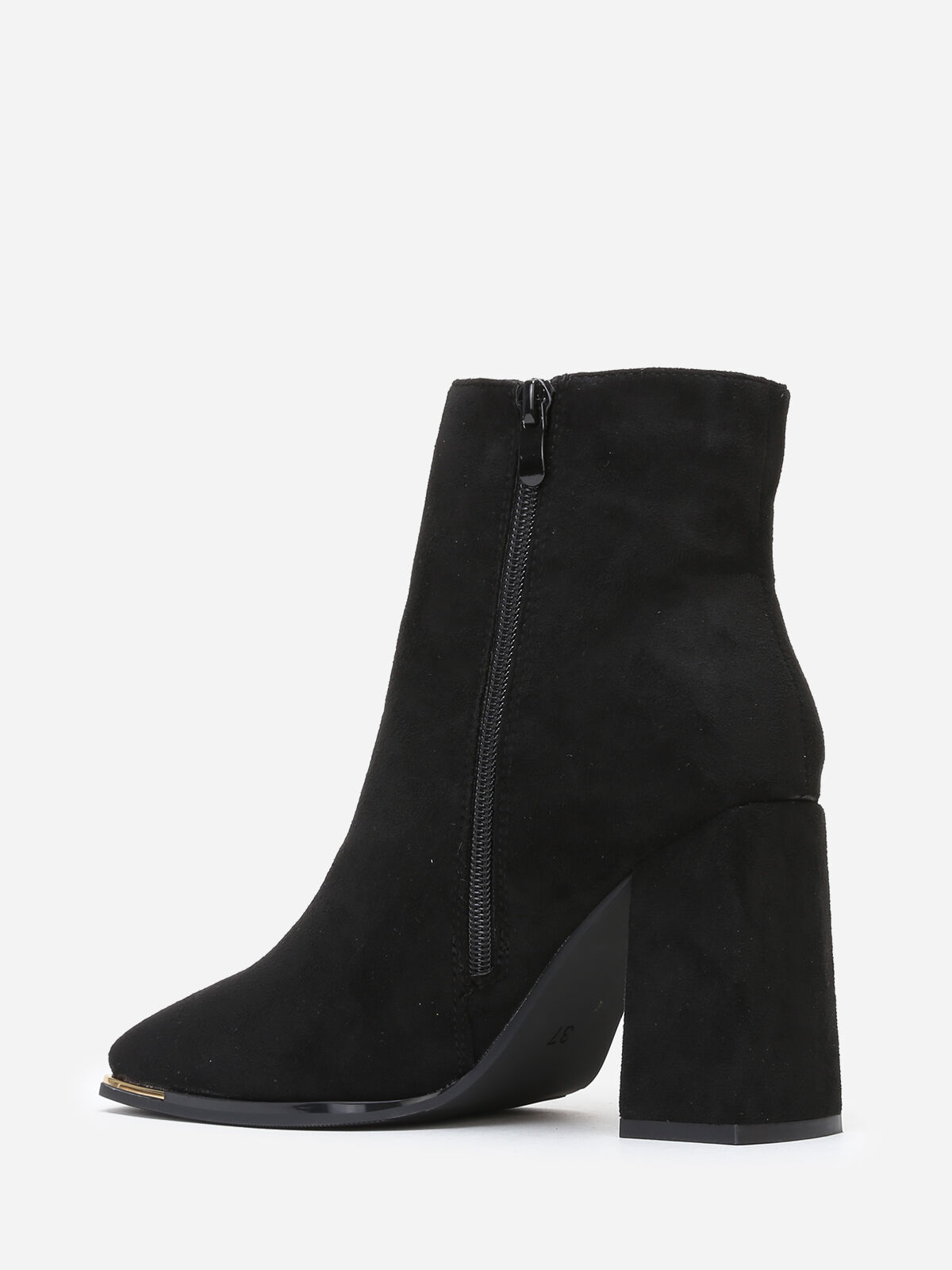 Bottines carrées en suédine à détail doré- Noir