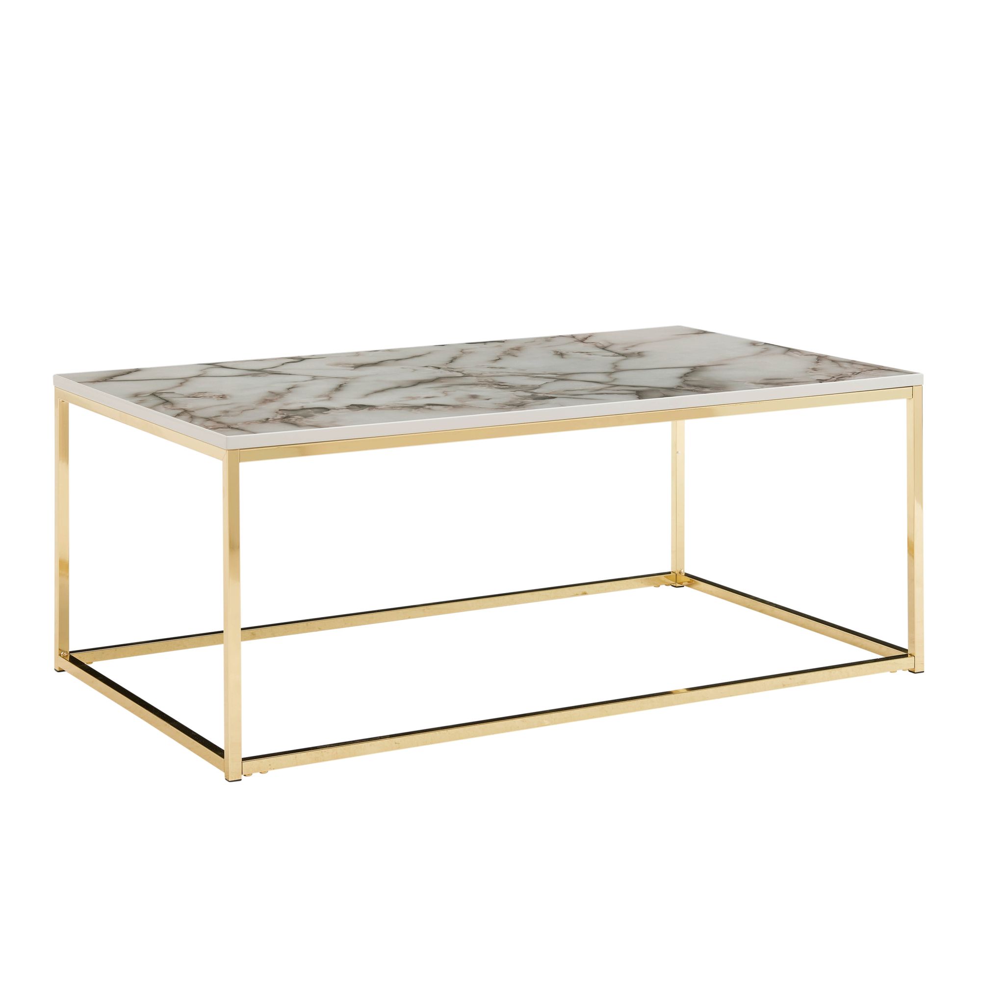 KADIMA DESIGN Couchtisch in Marmor-Optik mit Metallbeine, rechteckig, 100x60x40 cm - Serie MARBRIX