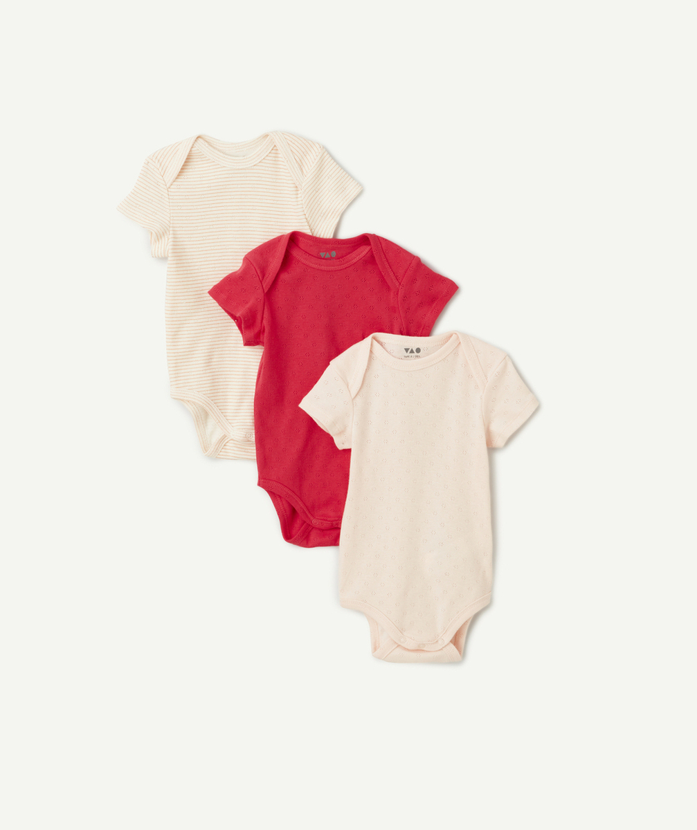 LOT DE 3 BODIES ROSE ET BLANC EN COTON BIO