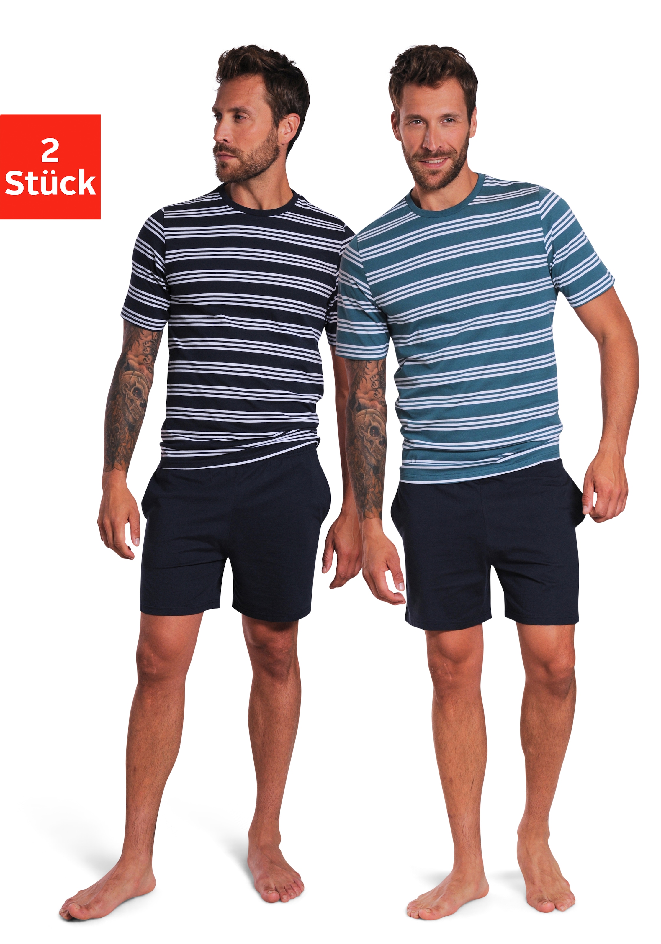 AUTHENTIC LE JOGGER Pyjama Packung, 2 Stück, 4 Stk. tlg., Schlafanzug mit gestreiften Oberteilen