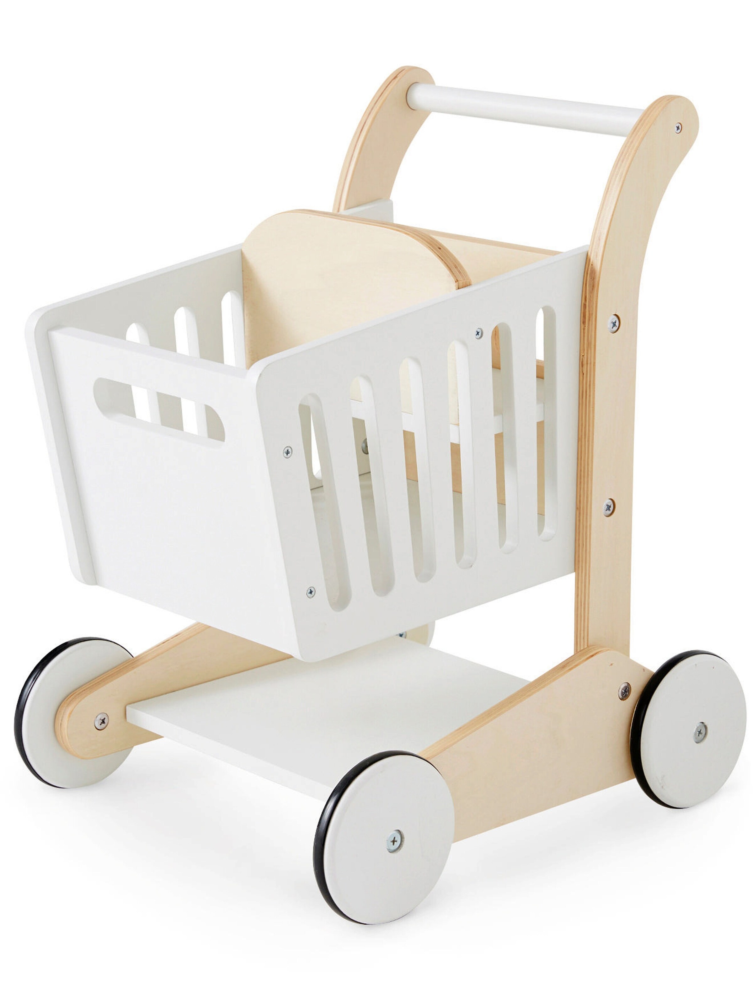 Vertbaudet Spiel-Einkaufswagen aus Holz FSC® weiß/natur