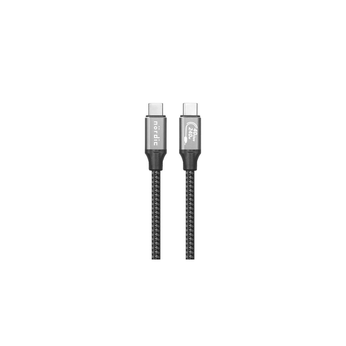 NÖRDIC 50 cm USB4 USB-C til C nylonflettet kabel PD3.1 med 240W hurtiglading 40G 8K60Hz 4K120Hz 5K60Hz 2x4K60Hz Emarker-kompatibel Thunderbolt 4 og 3
