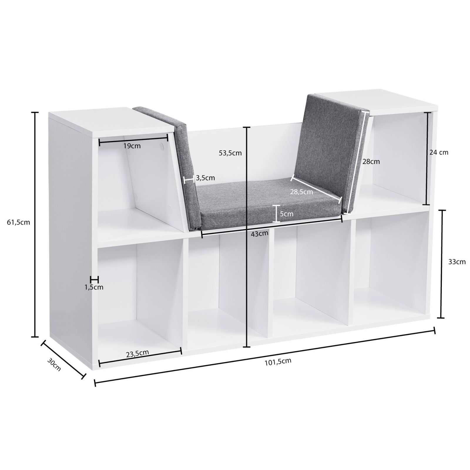 Regal - weiß - mit Sitzauflage - 101,5 cm