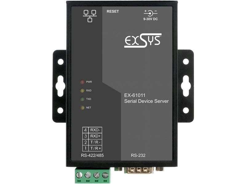Exsys Serieller Geräteserver EX-61011 1-Port-RS-232/422/485 Serial Device Server 1x RS232/422/485, inkl. Netzadapter