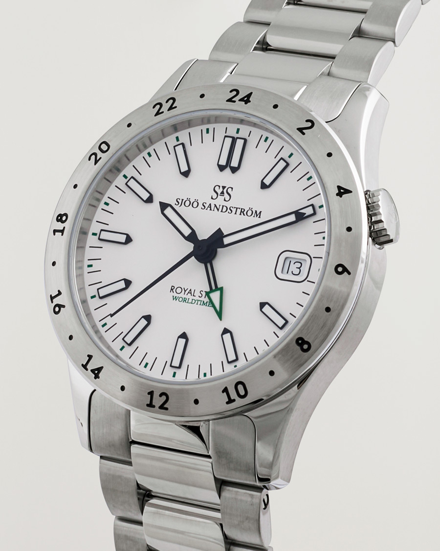 Sjöö Sandström Royal Steel Worldtimer 36mm White with Steel