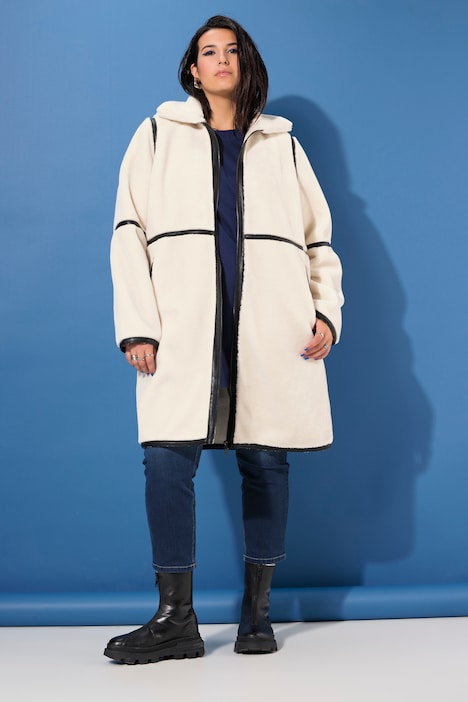 Teddyjacke, Straight Shape, Lederpaspel, Stehkragen