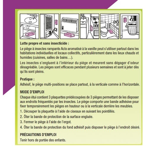 Piège à glu pour insectes rampants aromatisé vanille Acto - Étui de 9