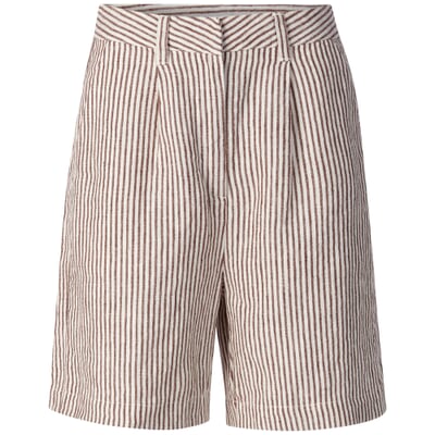 Damen-Leinenshorts gestreift, Braun-Weiß