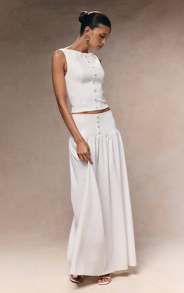 Blanc Jupe Midi Plissée En Tissu Tissé
