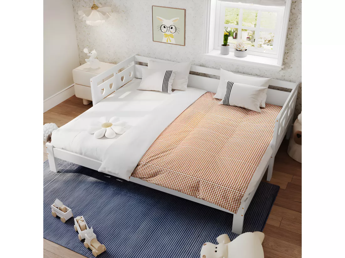 lit gigogne en pin massif - 90(180)x190cm - avec sommier à lattes - Blanc