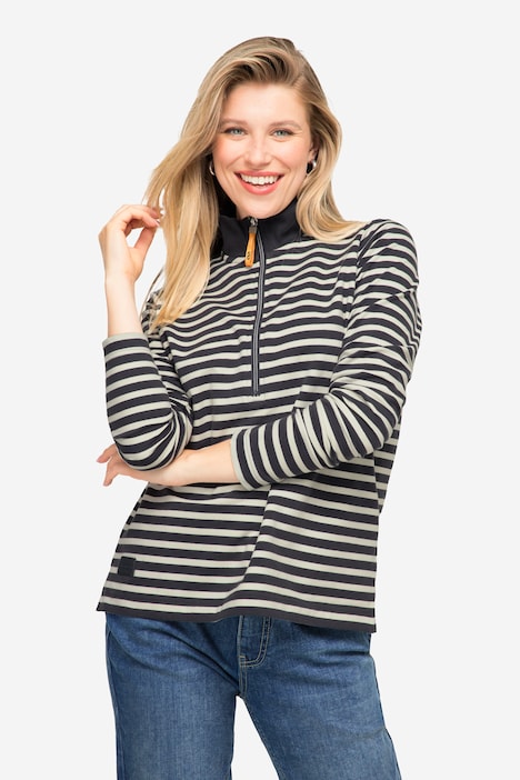 Sweatshirt, Ringel, Troyer-Kragen, Langarm, OEKO-TEX